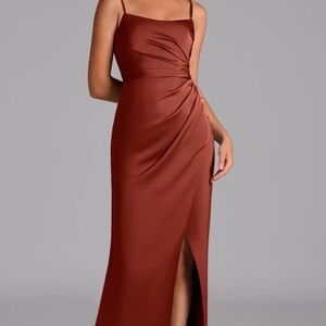 Azazie Terracota Satin Stretch Bridesmaid Dress